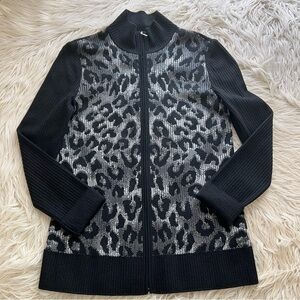 Vintage St John Cardigan Leopard Print Ribbed Knit Sweater Jacket Women’s Size 2